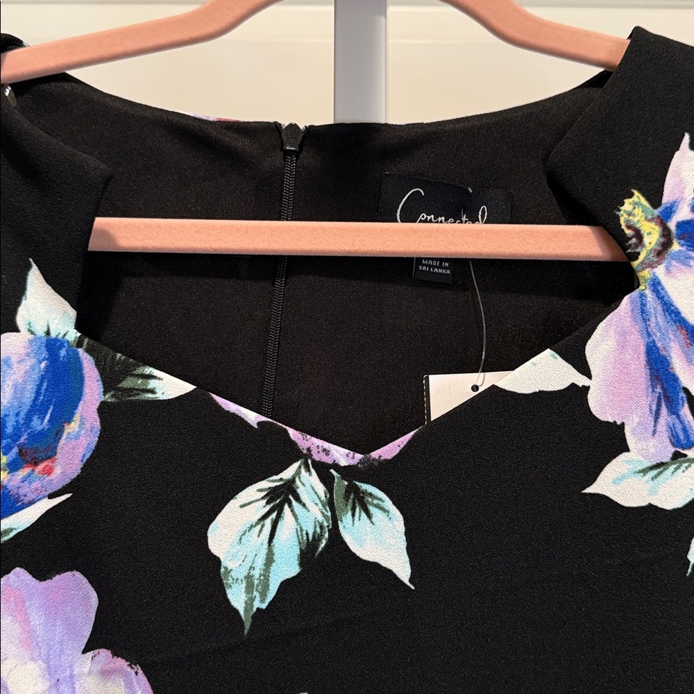 Connected Apparel Black Floral Print Sheath Dress 10 NWT‎ Wedding Guest Romantic - Picture 4 of 7